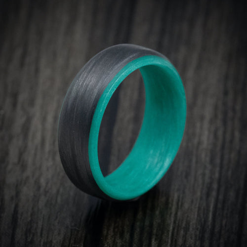 Nightfall XV - Carbon Fiber Men's Wedding Ring with Teal Glow Sleeve - view 4 - Nura Lab