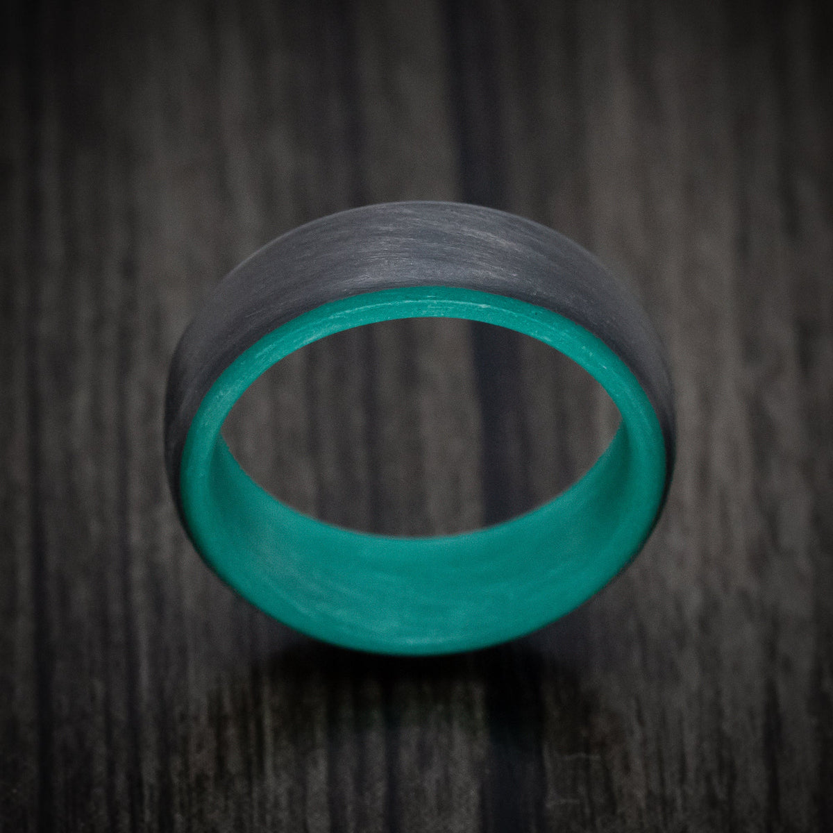 Nightfall XV - Carbon Fiber Men's Wedding Ring with Teal Glow Sleeve - view 2 - Nura Lab