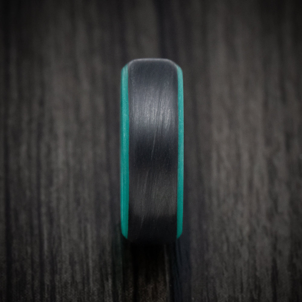 Nightfall XV - Carbon Fiber Men's Wedding Ring with Teal Glow Sleeve - view 3 - Nura Lab