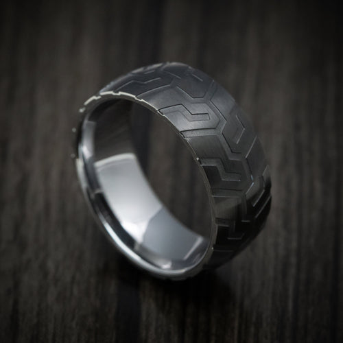 Blackstone XVI - Black Tungsten Men's Wedding Ring with Tire Tread Pattern - Nura Lab