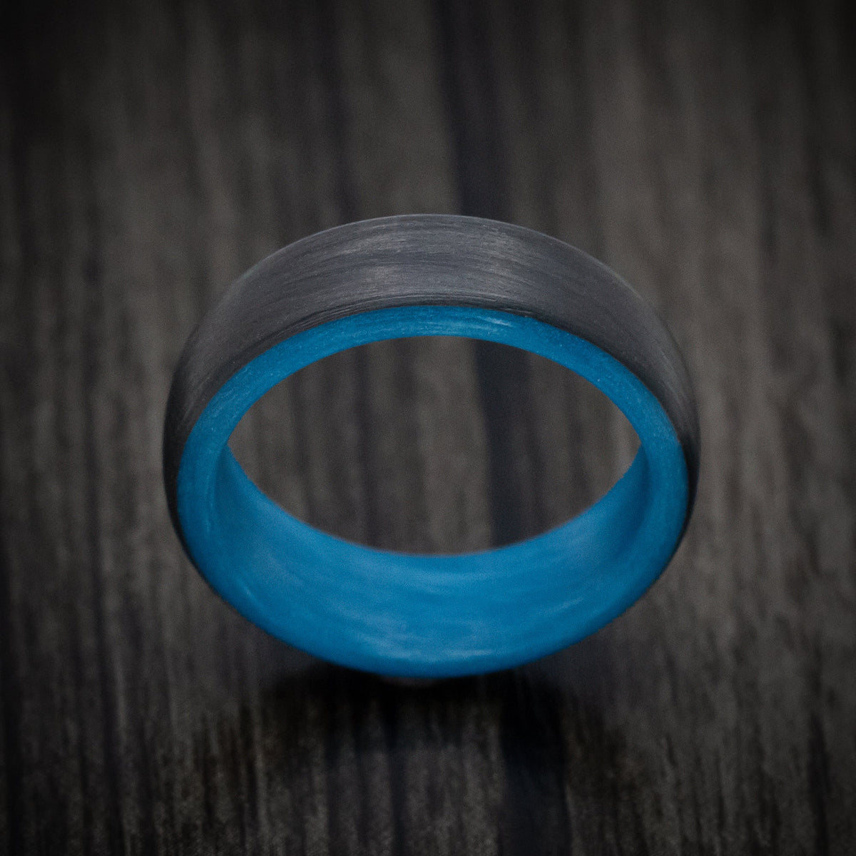 Rimu XIV - Carbon Fiber Men's Wedding Ring with Blue Glow Sleeve - view 2 - Nura Lab