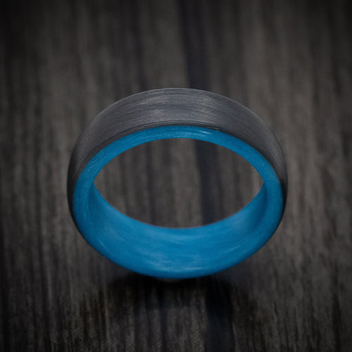 Rimu XIV - Carbon Fiber Men's Wedding Ring with Blue Glow Sleeve - view 2 - Nura Lab