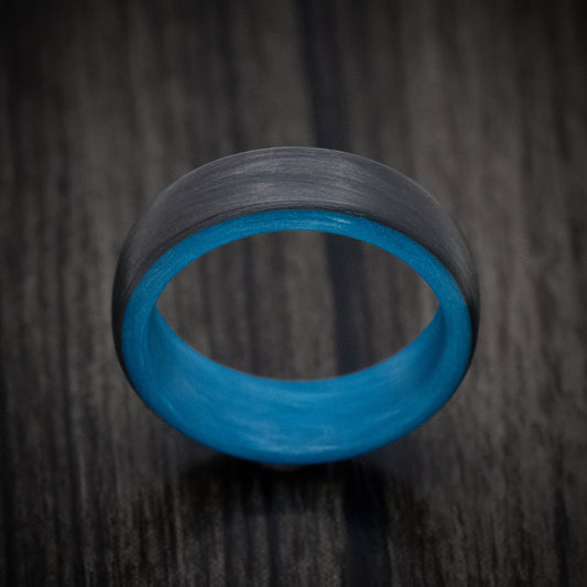 Rimu XIV - Carbon Fiber Men's Wedding Ring with Blue Glow Sleeve - view 2 - Nura Lab