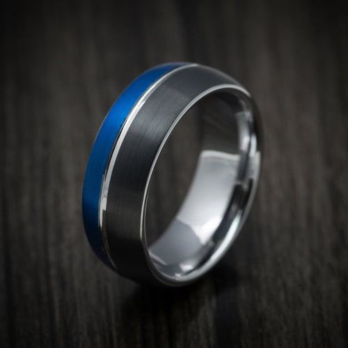 Vanguard XVI - Black Tungsten Men's Wedding Ring with Anodized Blue Accent - view 3 - Nura Lab