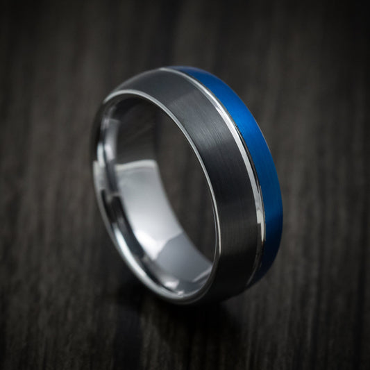 Vanguard XVI - Black Tungsten Men's Wedding Ring with Anodized Blue Accent - Nura Lab