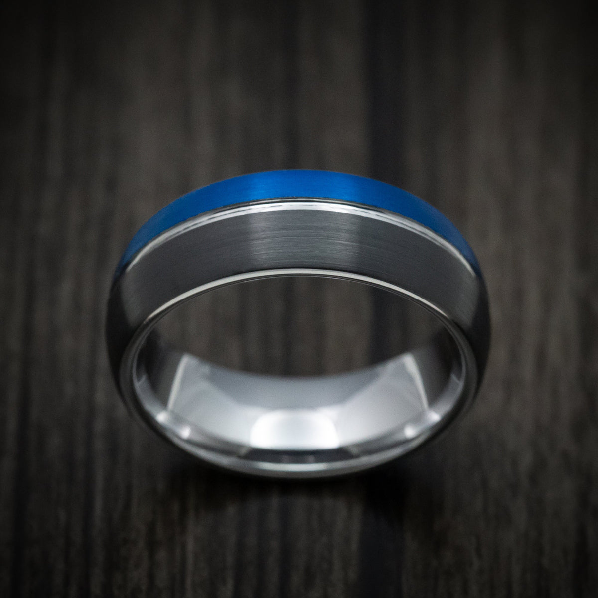 Vanguard XVI - Black Tungsten Men's Wedding Ring with Anodized Blue Accent - view 2 - Nura Lab