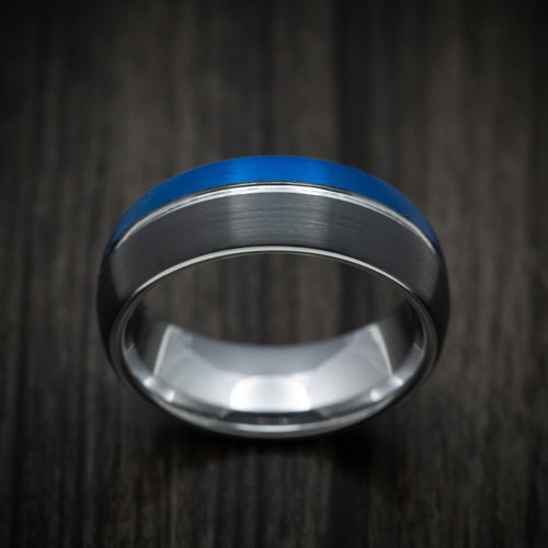 Vanguard XVI - Black Tungsten Men's Wedding Ring with Anodized Blue Accent - view 2 - Nura Lab