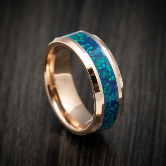 Nightfall XVI - Golden Tungsten Men's Wedding Ring with Opal Inlay - Nura Lab