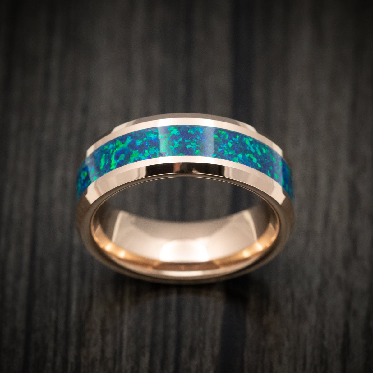 Nightfall XVI - Golden Tungsten Men's Wedding Ring with Opal Inlay - view 2 - Nura Lab