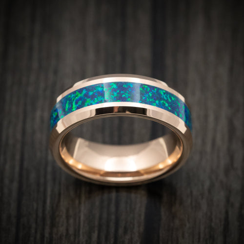 Nightfall XVI - Golden Tungsten Men's Wedding Ring with Opal Inlay - view 2 - Nura Lab