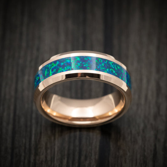 Nightfall XVI - Golden Tungsten Men's Wedding Ring with Opal Inlay - view 2 - Nura Lab