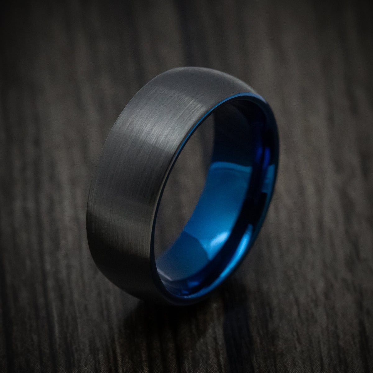 Redwood XV - Black Tungsten Men's Wedding Ring with Anodized Blue Sleeve - view 3 - Nura Lab
