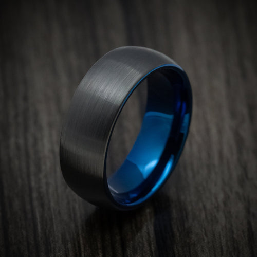 Redwood XV - Black Tungsten Men's Wedding Ring with Anodized Blue Sleeve - view 3 - Nura Lab