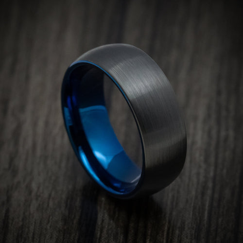 Redwood XV - Black Tungsten Men's Wedding Ring with Anodized Blue Sleeve - Nura Lab