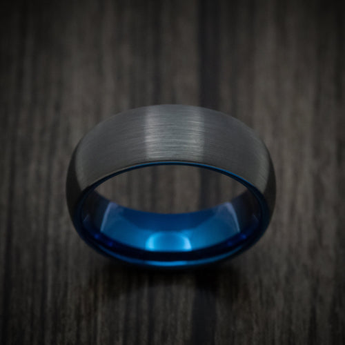 Redwood XV - Black Tungsten Men's Wedding Ring with Anodized Blue Sleeve - view 2 - Nura Lab