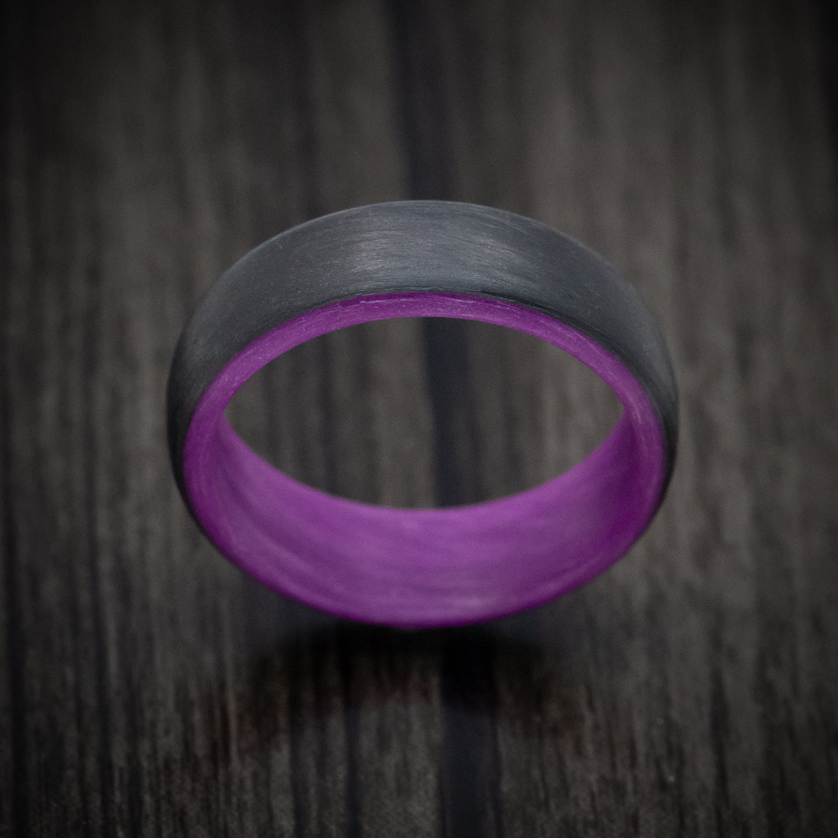 Bastion XIV - Carbon Fiber Men's Wedding Ring with Purple Glow Sleeve - view 2 - Nura Lab