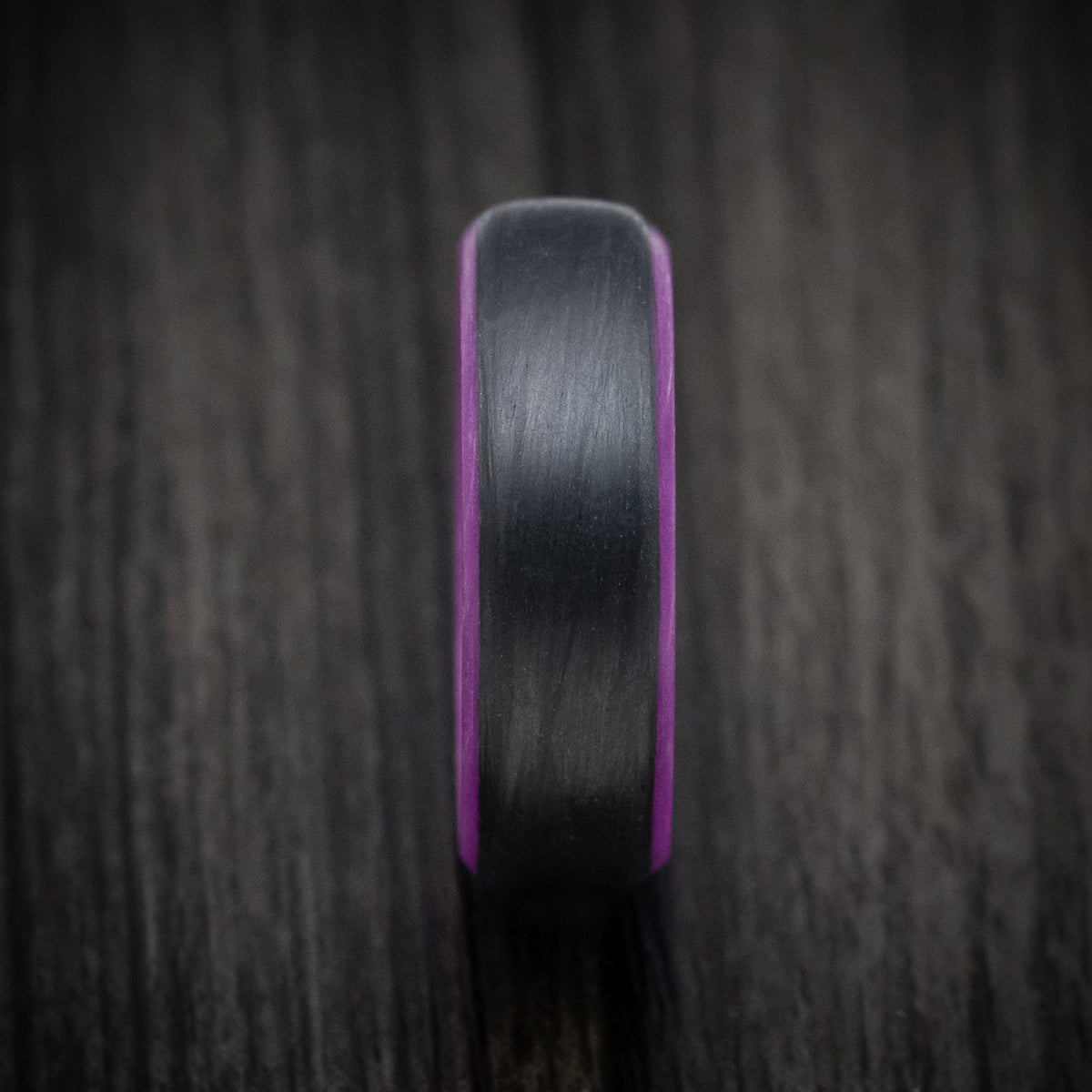 Bastion XIV - Carbon Fiber Men's Wedding Ring with Purple Glow Sleeve - view 3 - Nura Lab