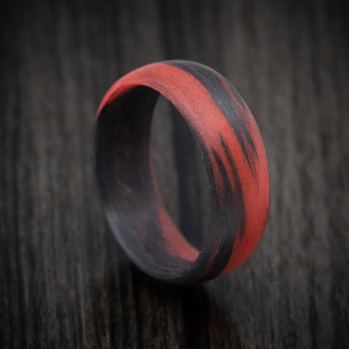 Legacy XIV - Carbon Fiber Men's Wedding Ring with Red Glow Marbled Design - Nura Lab