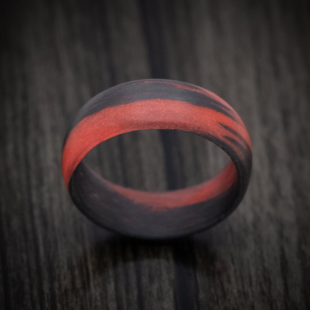 Legacy XIV - Carbon Fiber Men's Wedding Ring with Red Glow Marbled Design - view 2 - Nura Lab