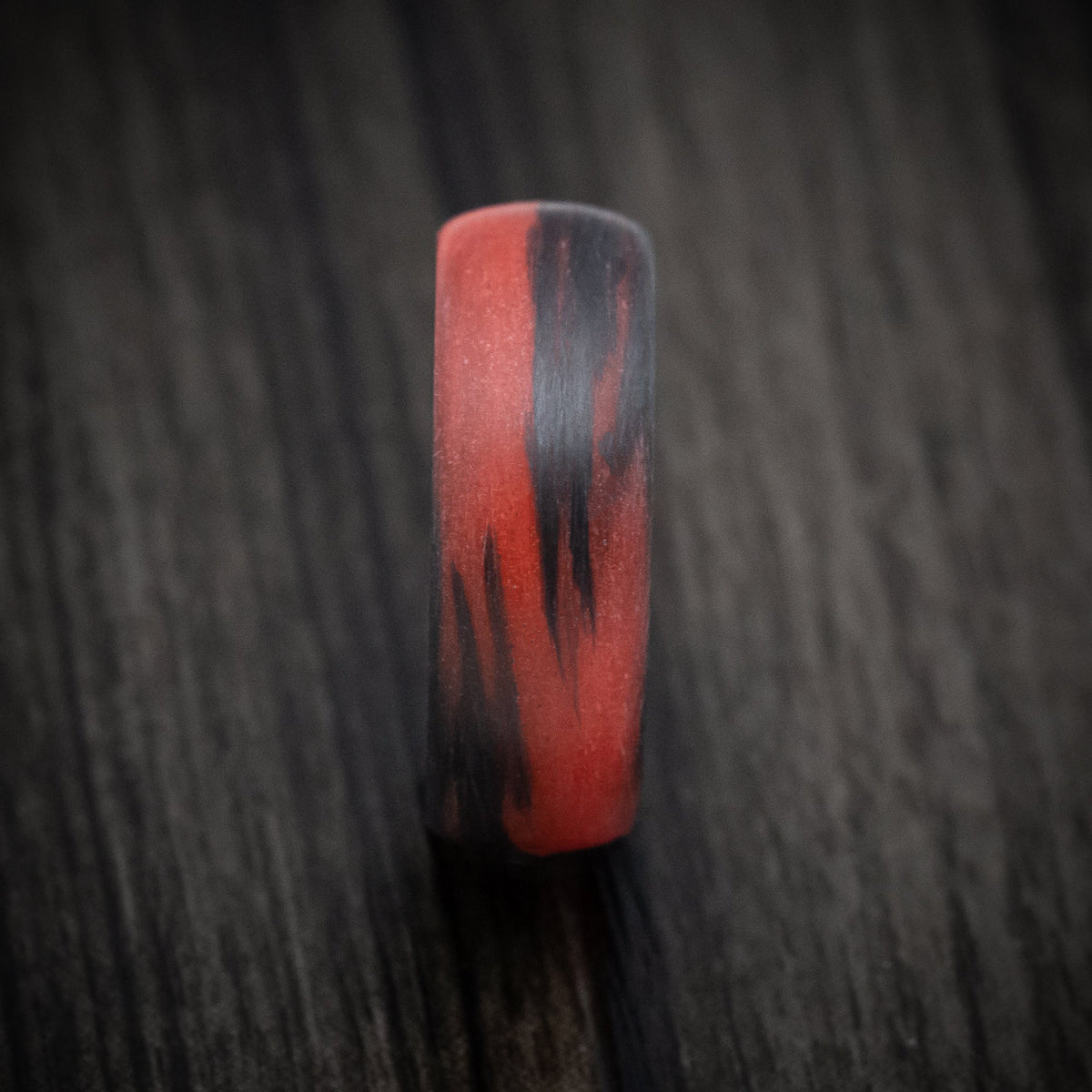 Legacy XIV - Carbon Fiber Men's Wedding Ring with Red Glow Marbled Design - view 3 - Nura Lab