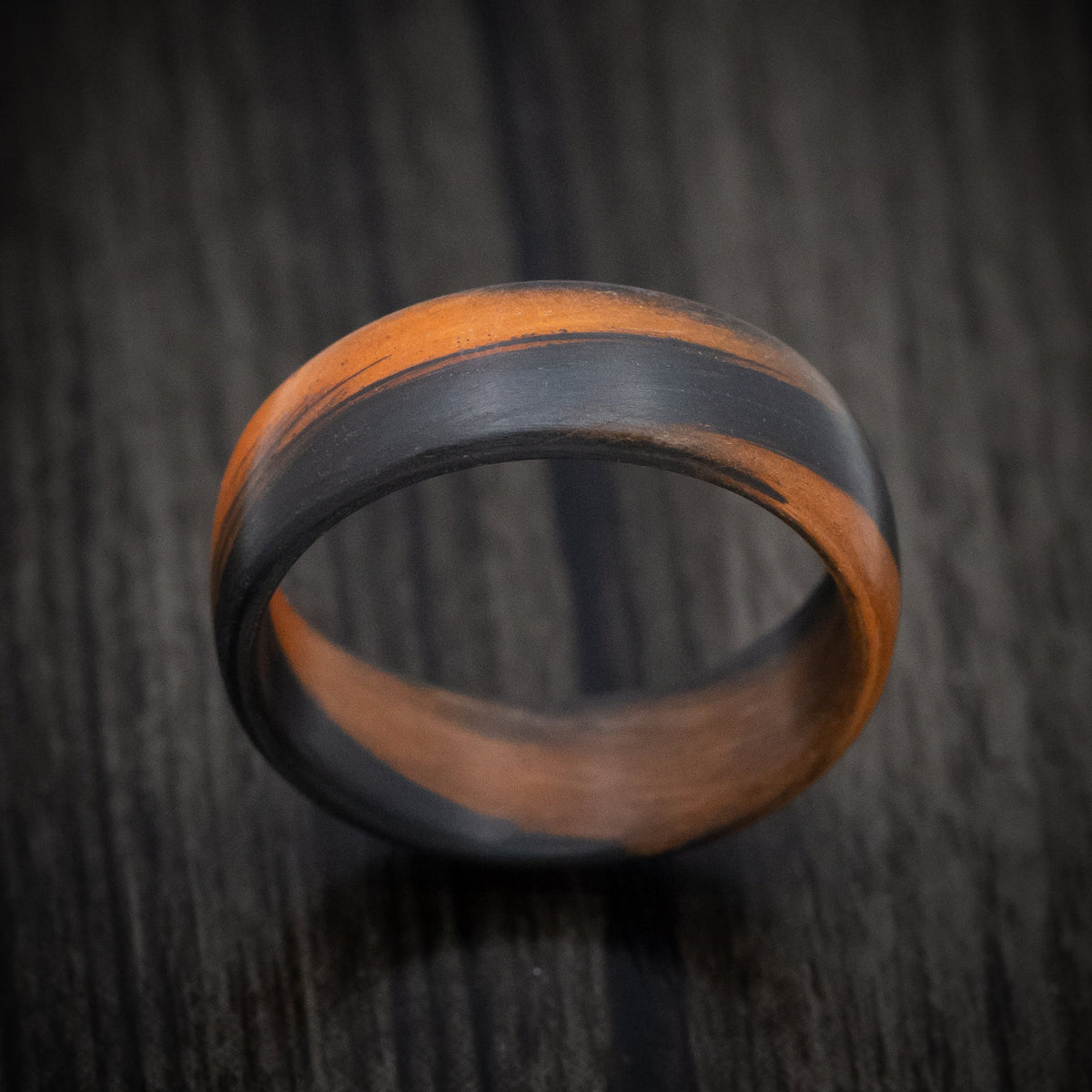 Commander XIV - Carbon Fiber Men's Wedding Ring with Orange Glow Marbled Design - view 2 - Nura Lab