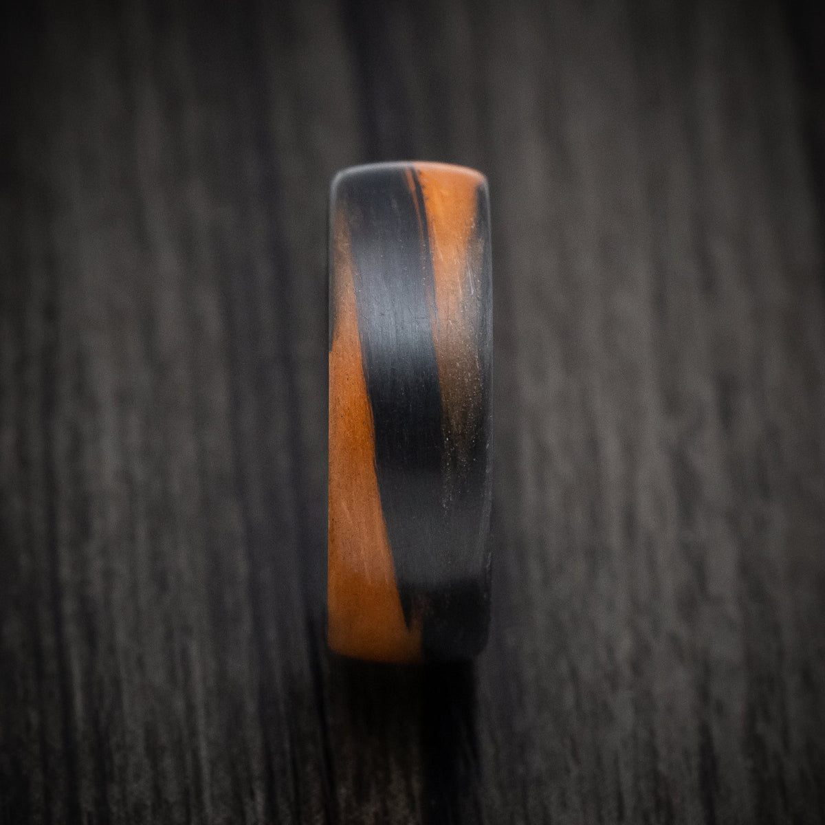 Commander XIV - Carbon Fiber Men's Wedding Ring with Orange Glow Marbled Design - view 3 - Nura Lab