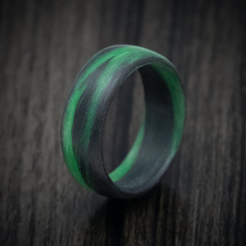 Ranger XIV - Carbon Fiber Men's Wedding Ring with Green Glow Marbled Design - view 4 - Nura Lab