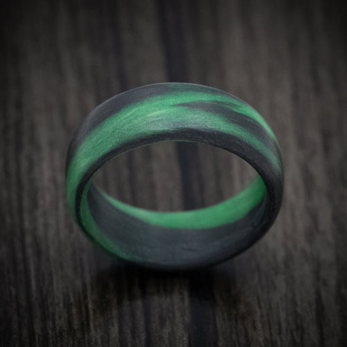 Ranger XIV - Carbon Fiber Men's Wedding Ring with Green Glow Marbled Design - view 2 - Nura Lab