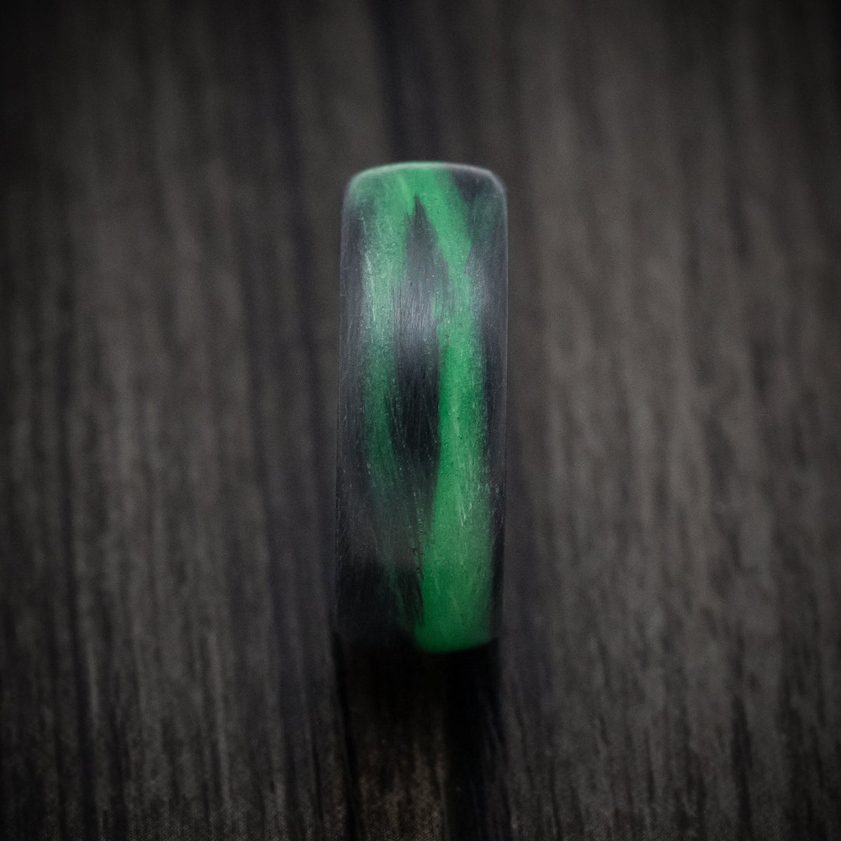 Ranger XIV - Carbon Fiber Men's Wedding Ring with Green Glow Marbled Design - view 3 - Nura Lab