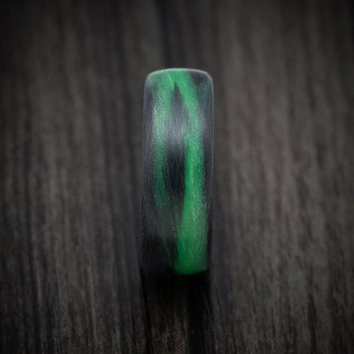 Ranger XIV - Carbon Fiber Men's Wedding Ring with Green Glow Marbled Design - view 3 - Nura Lab