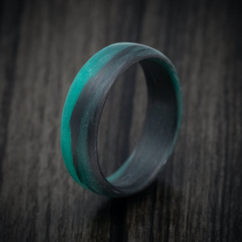 Kauri XIV - Carbon Fiber Men's Wedding Ring with Teal Glow Marbled Design - view 4 - Nura Lab