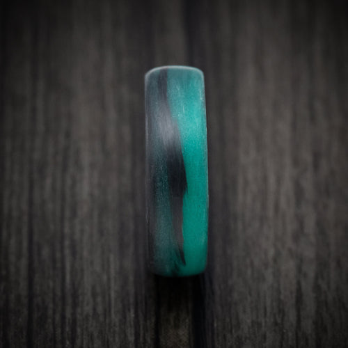 Kauri XIV - Carbon Fiber Men's Wedding Ring with Teal Glow Marbled Design - view 3 - Nura Lab