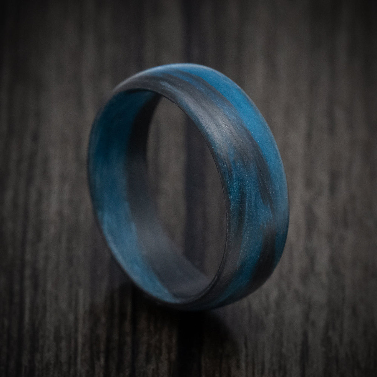 Echelon XIV - Carbon Fiber Men's Wedding Ring with Blue Glow Marbled Design - Nura Lab