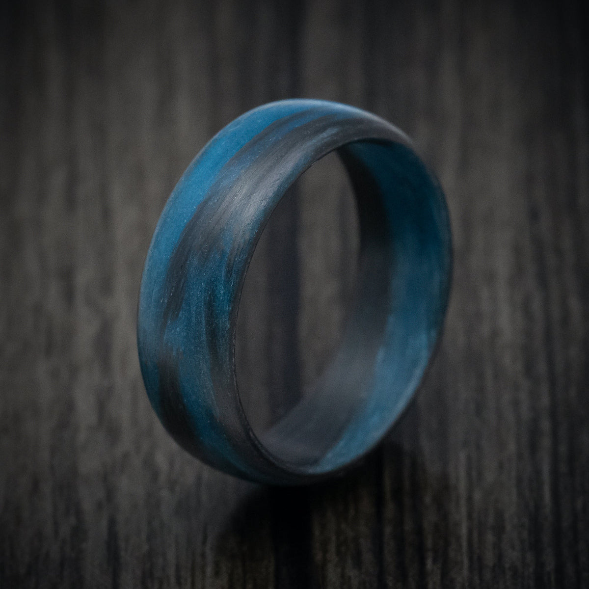 Echelon XIV - Carbon Fiber Men's Wedding Ring with Blue Glow Marbled Design - view 4 - Nura Lab