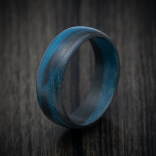 Echelon XIV - Carbon Fiber Men's Wedding Ring with Blue Glow Marbled Design - view 4 - Nura Lab