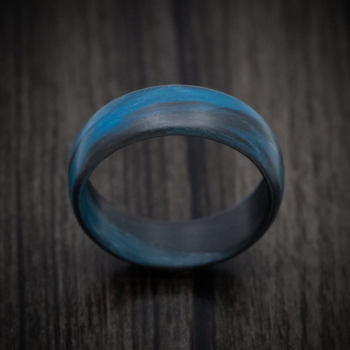 Echelon XIV - Carbon Fiber Men's Wedding Ring with Blue Glow Marbled Design - view 2 - Nura Lab