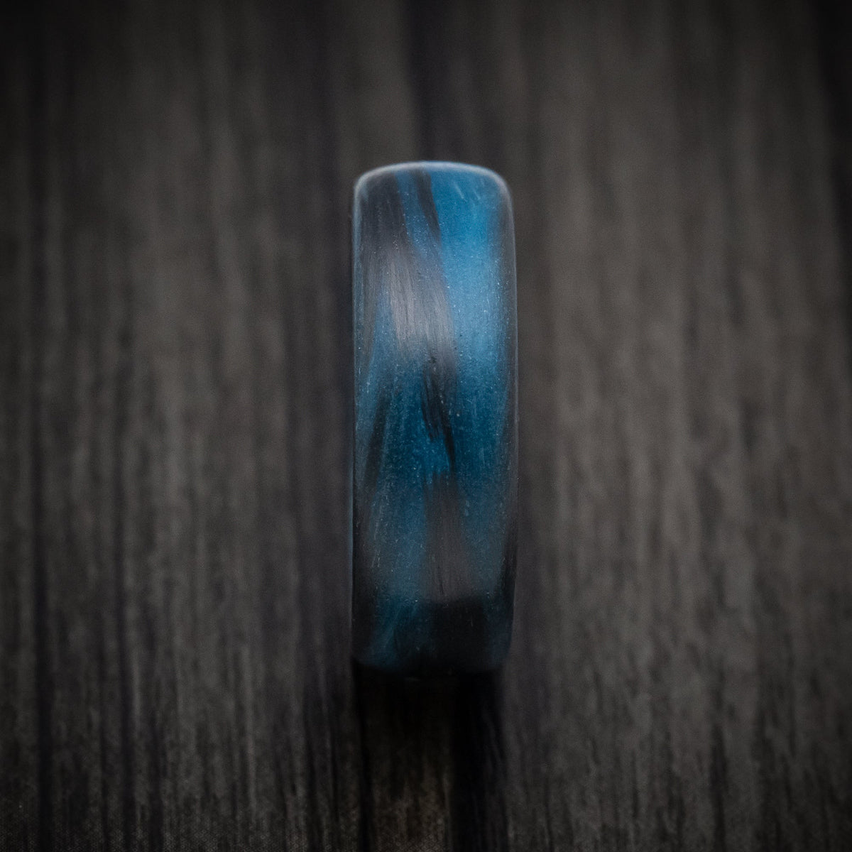 Echelon XIV - Carbon Fiber Men's Wedding Ring with Blue Glow Marbled Design - view 3 - Nura Lab