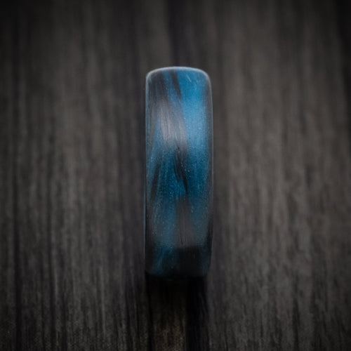 Echelon XIV - Carbon Fiber Men's Wedding Ring with Blue Glow Marbled Design - view 3 - Nura Lab