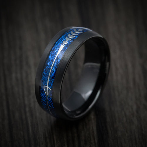 King Henry XVI - Black Tungsten Men's Wedding Ring with Blue Anodized Arrow Inlay - view 3 - Nura Lab