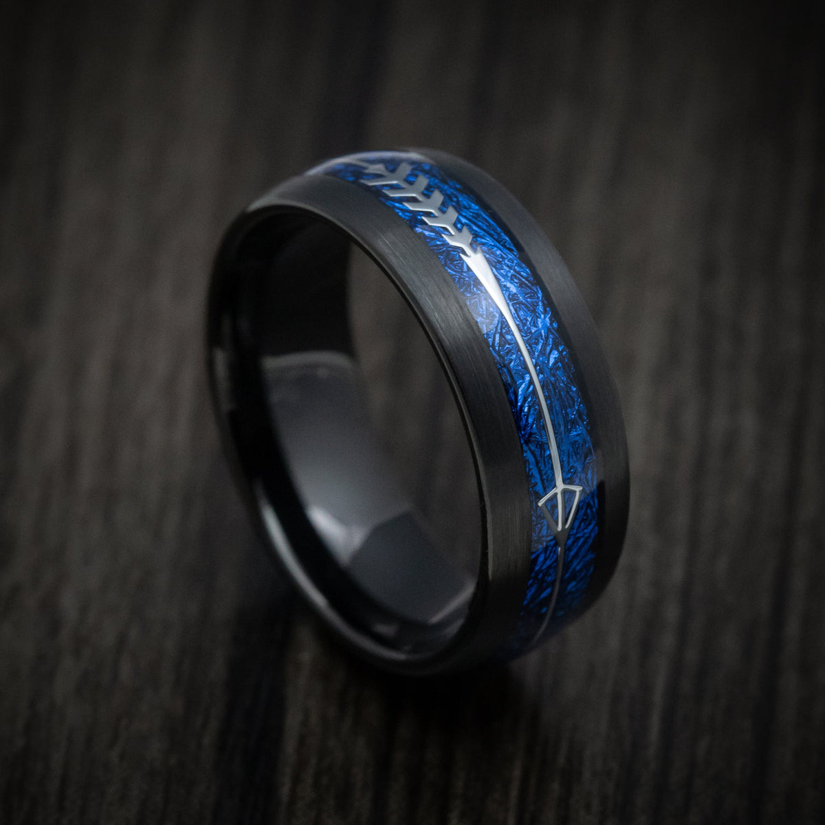 King Henry XVI - Black Tungsten Men's Wedding Ring with Blue Anodized Arrow Inlay - Nura Lab