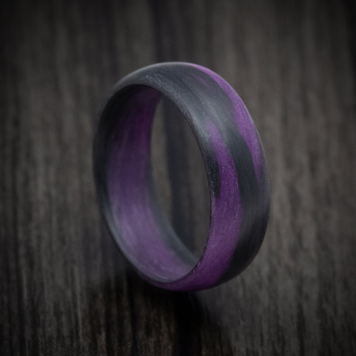 Orion XIV - Carbon Fiber Men's Wedding Ring with Purple Glow Marbled Design - Nura Lab