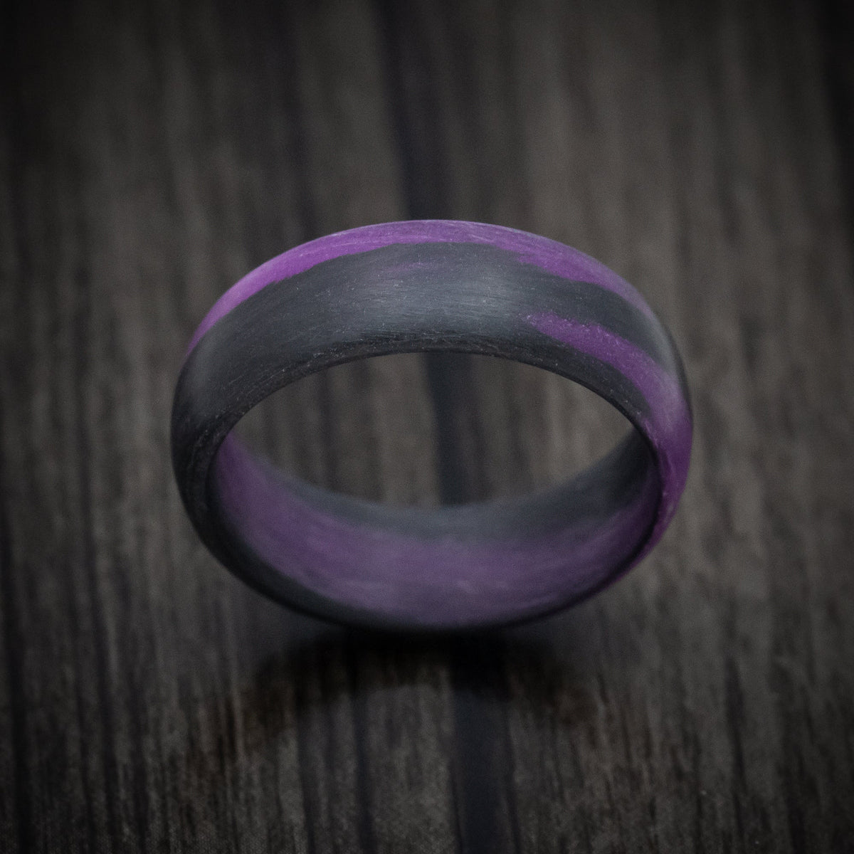 Orion XIV - Carbon Fiber Men's Wedding Ring with Purple Glow Marbled Design - view 2 - Nura Lab