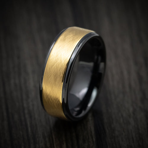 Phoenix XV - Black Tungsten Men's Wedding Ring with Golden Inlay - view 3 - Nura Lab