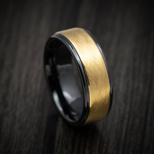 Phoenix XV - Black Tungsten Men's Wedding Ring with Golden Inlay - Nura Lab