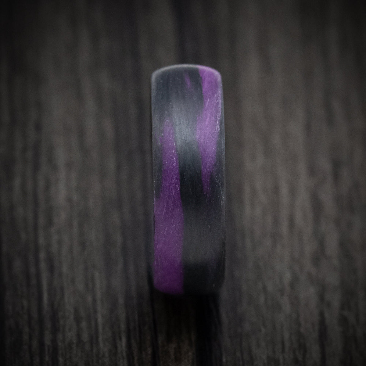 Orion XIV - Carbon Fiber Men's Wedding Ring with Purple Glow Marbled Design - view 3 - Nura Lab
