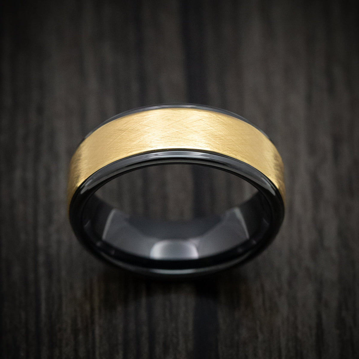 Phoenix XV - Black Tungsten Men's Wedding Ring with Golden Inlay - view 2 - Nura Lab