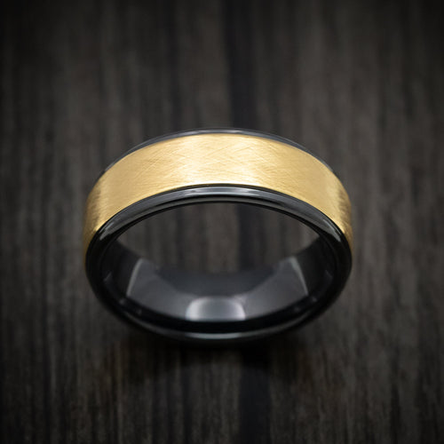 Phoenix XV - Black Tungsten Men's Wedding Ring with Golden Inlay - view 2 - Nura Lab