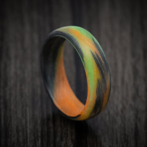 Ember XV - Carbon Fiber Men's Wedding Ring with Orange and Green Glow Marbled Design - Nura Lab