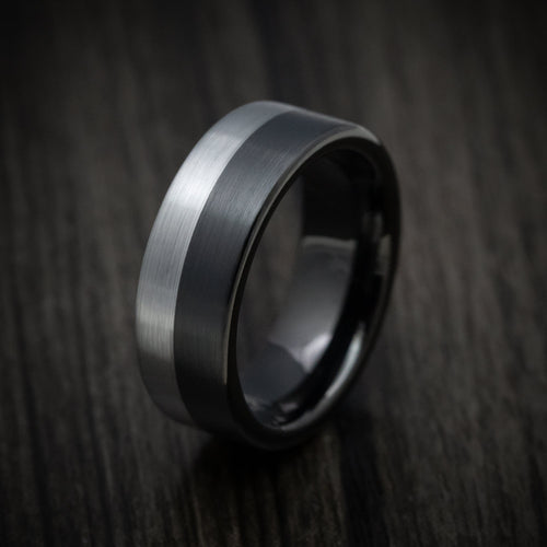 Stonehaven XVI - Black Tungsten Men's Wedding Ring with Grey Tungsten Accent - view 3 - Nura Lab