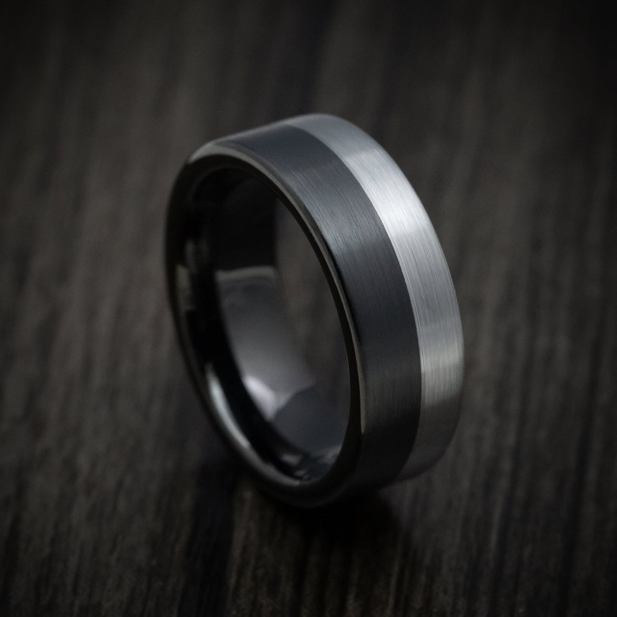 Stonehaven XVI - Black Tungsten Men's Wedding Ring with Grey Tungsten Accent - Nura Lab